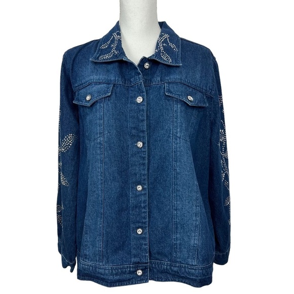 BRECKENRIDGE Women Blue Jean Jacket Sz 2X Silver Studs Flaws/studs loose/missing - Picture 1 of 12